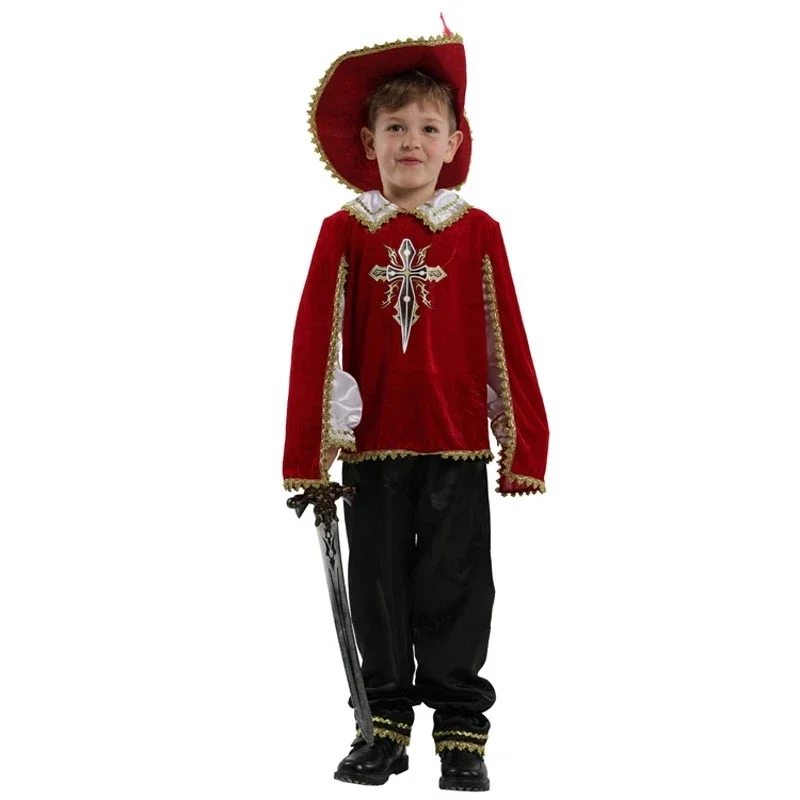 Kids Child Red Medieval Knight Musketeer Costume Greek Roman Warrior Cosplay for Boys Halloween Carnival Mardi Gras Fancy Dress