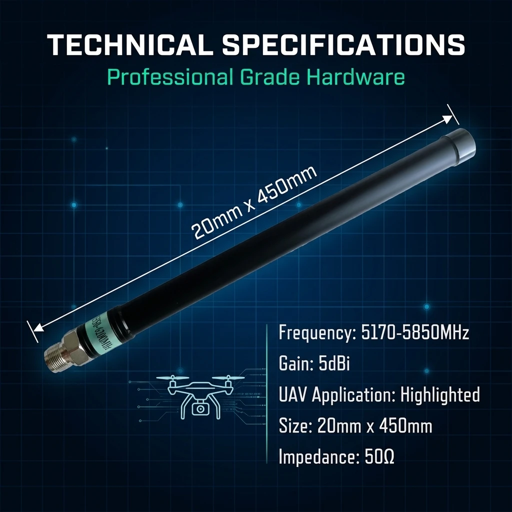 5.8Ghz 5dbi High Gain Omnidirectional Antenna 20x450mm Transmitting And Receiving Signal Enhancement for Sem fio Network