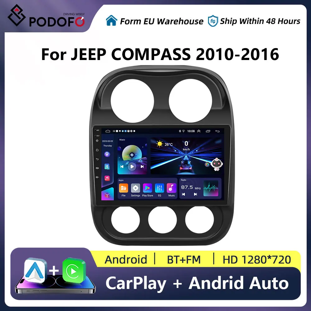 Podofo 4G Car Android For Jeep Compass Patriot 2010-2016 Auto Radio Multimedia Player GPS Navigation Carplay Stereo No 2din DVD