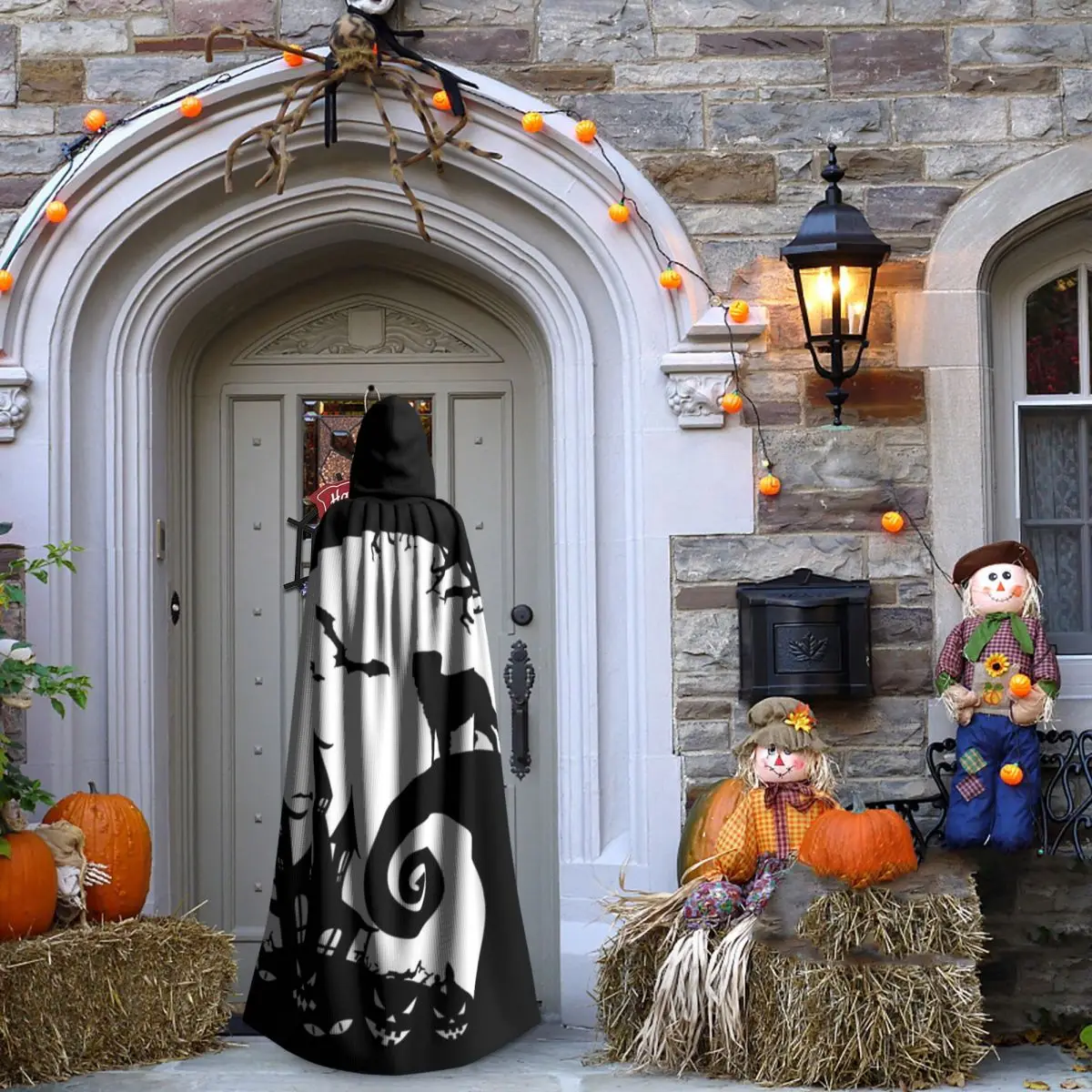 Saint Bernard Dog And Moon Halloween Long Hooded Cloak Witch Medieval Costume Cosplay Cape HalloweenCoat Adult Unisex