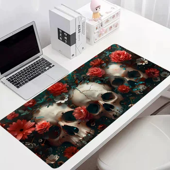 MACABRE kafatası ve çiçekler sümen Diy oyun bilgisayarı Xxl Mouse Pad 900x400 Pc Gamer masaüstü Mousepad paspaslar aksesuarları kurulum