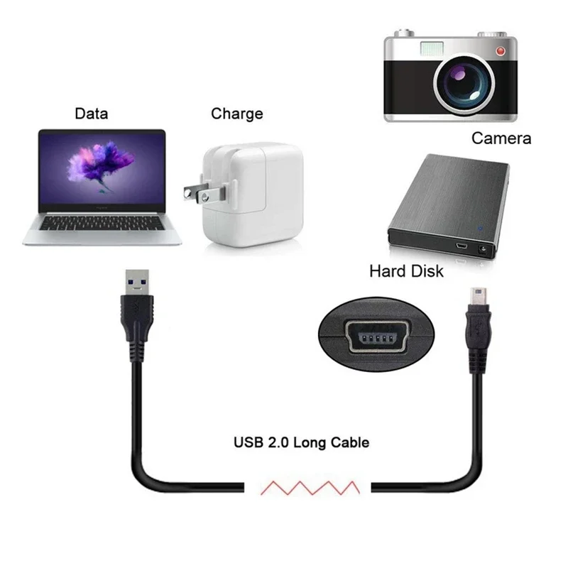 كابل بيانات ذكر 8m 5m 3m Mini 5pin USB 5Pin إلى USB 2.0، يستخدم للقرص الصلب والكاميرا والهاتف MP3 MP4 بأفضل جودة