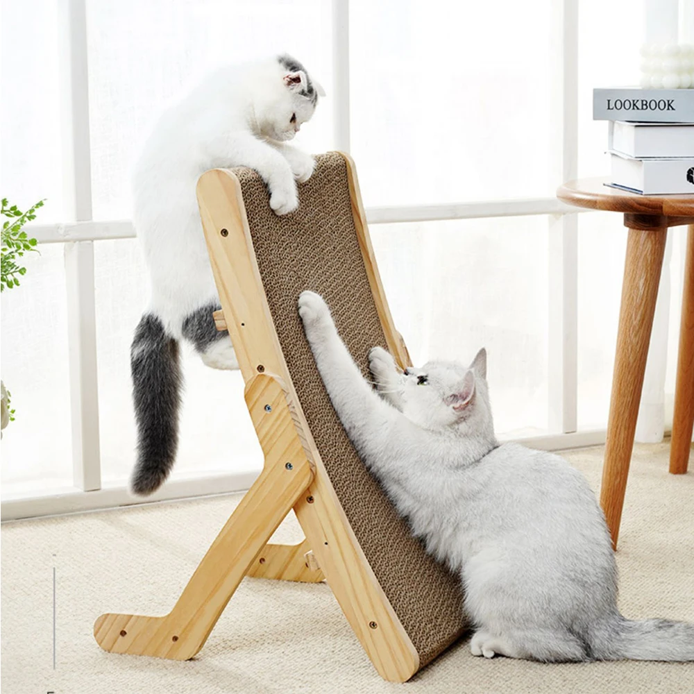 Cat Scratcher Cardboard With Solid Wooden Frame Kitten Scrapers Scratching Bed Reversible Pet Furniture For Cats 5 in 1 Toys