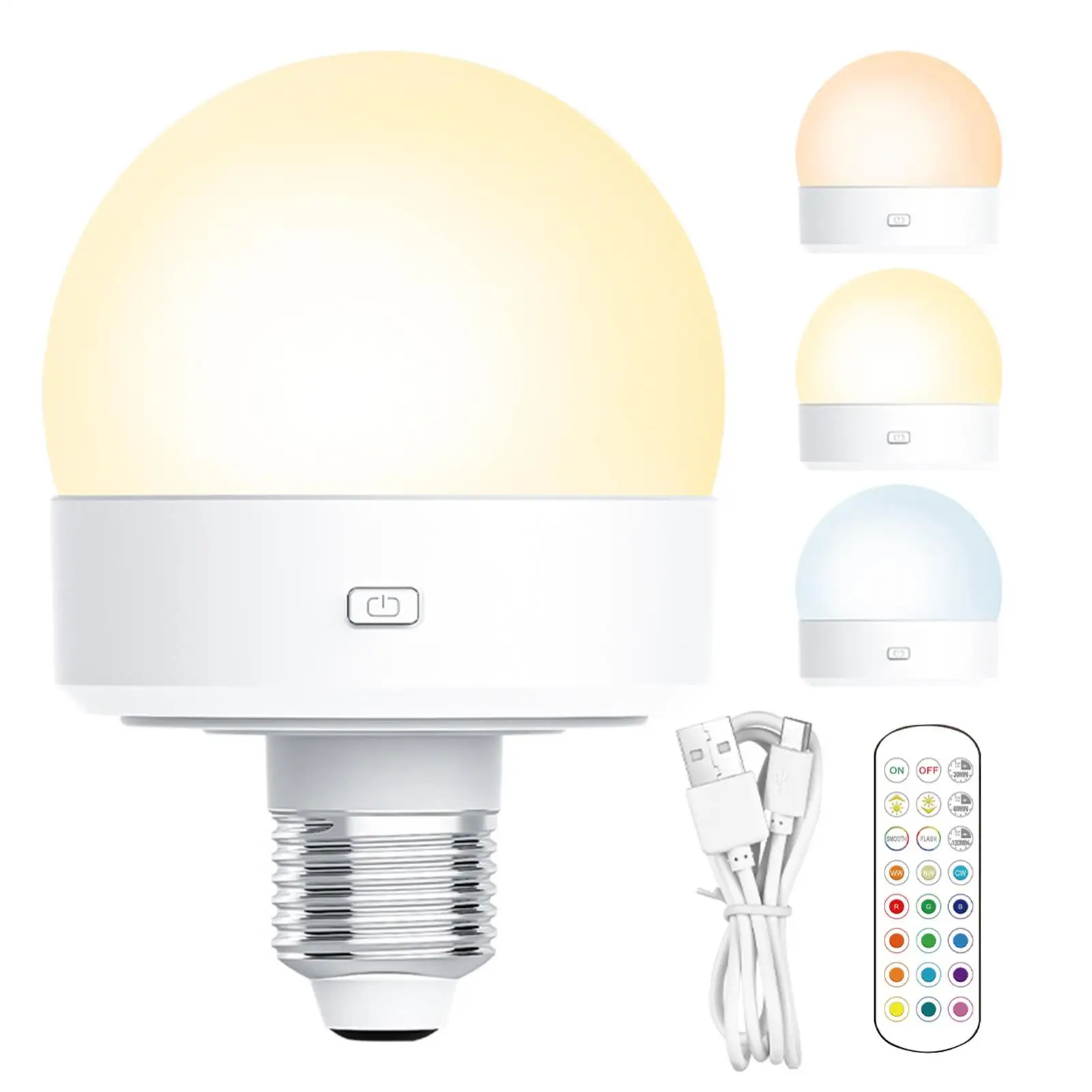 3 Colors 3.5W LED Bulb Type-C charging Light Remote Control Dimmable Atmosphere Lamp for Bedroom Bedside Bar