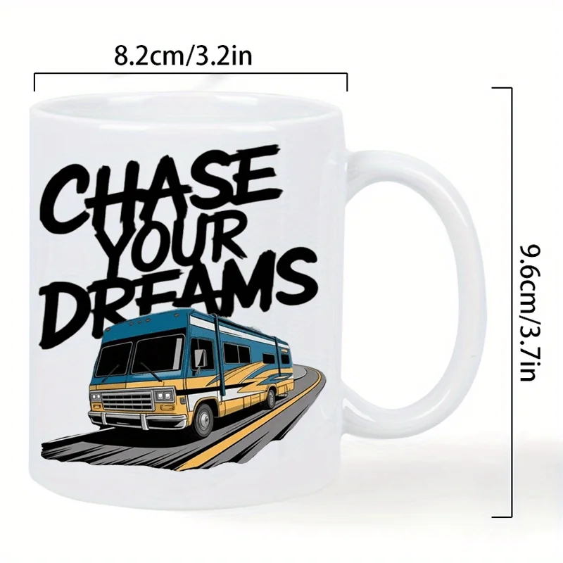 كوب سفر من السيراميك سعة 11 أونصة مع تشيس أحلامك، تصميم تحفيزي وفن شاحنة التخييم العتيق - كوب قهوة معزول وقابل لإعادة الاستخدام #3