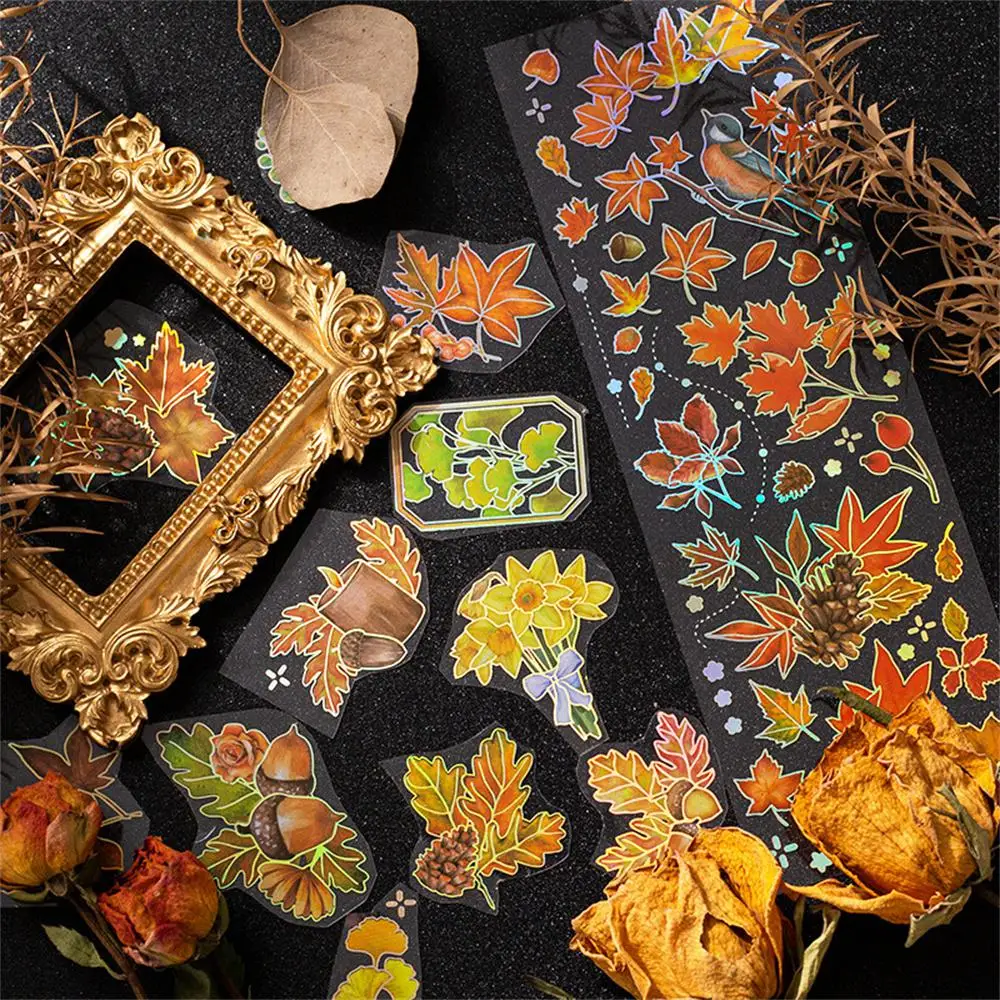 2SETS Notebook Collage Notebook Maple Leaf Stickers Material Paste Translucent White Fallen Leaves All Over