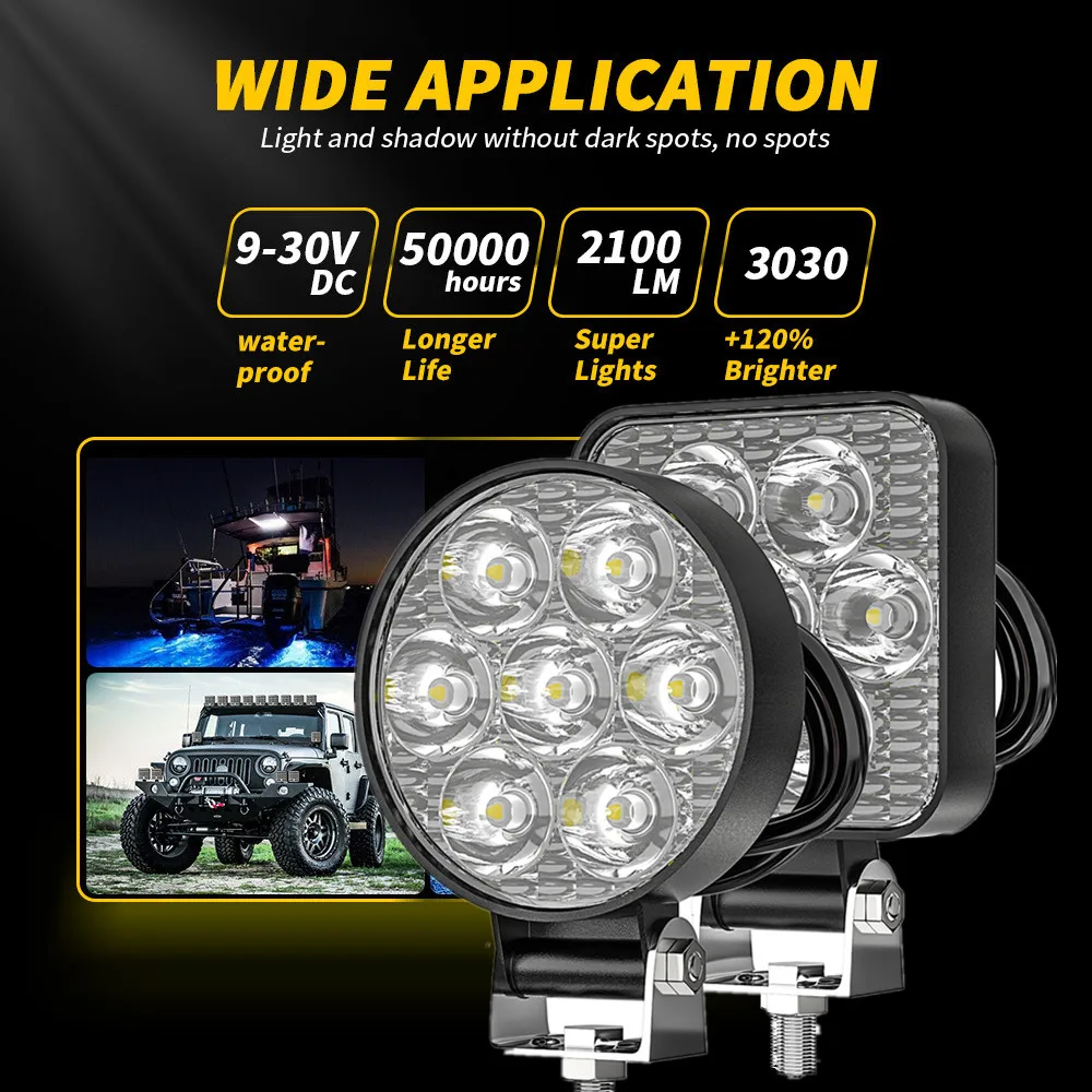 12-24 فولت العالمي ضوء العمل LED صغير الطرق الوعرة شاحنة القيادة 21 واط مصباح قيادة دراجة نارية جيب الأضواء 6500 كيلو في الهواء الطلق بقعة ضوء