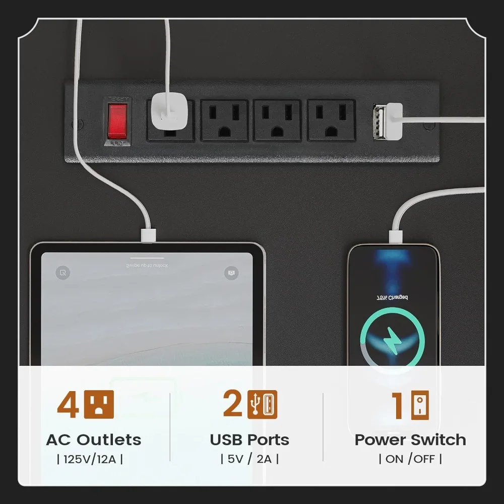مكتب مكتب مع 3 أدراج، مكتب كمبيوتر تنفيذي مقاس 55 بوصة مع أدراج تخزين، مكتب مزرعة مع مخرج طاقة للمكتب المنزلي #5