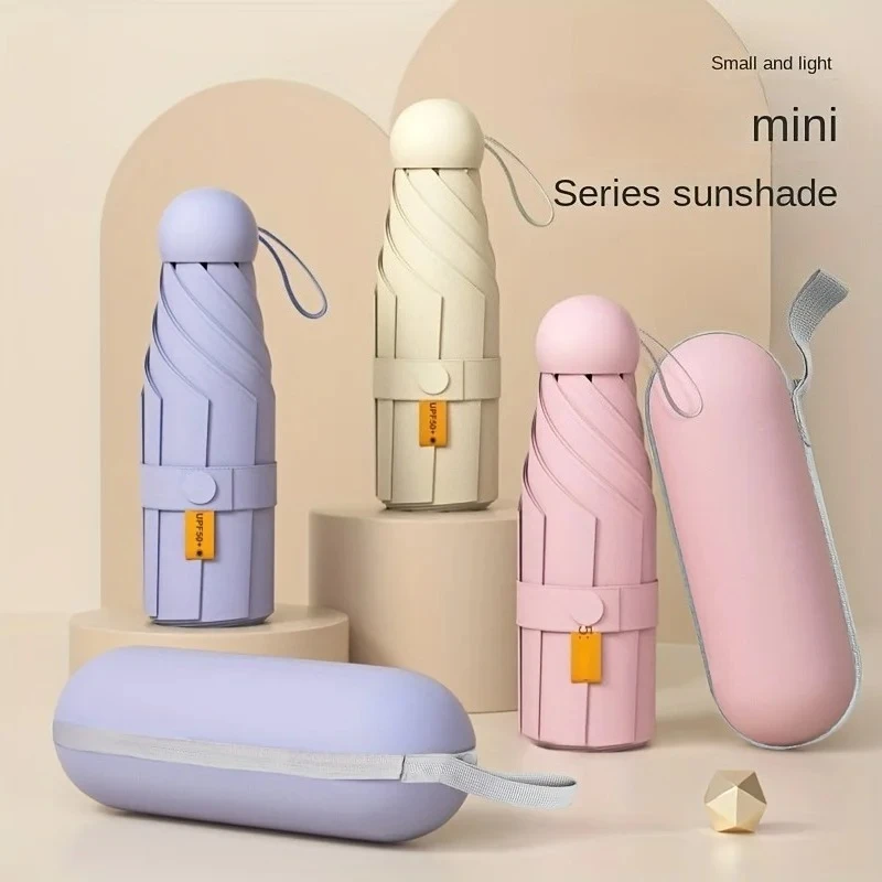 

Compact Travel Mini Umbrella Uv Protection Capsule Umbrella 5 Fold Ultra Lightweight Sunshade Umbrellas Protable Manual