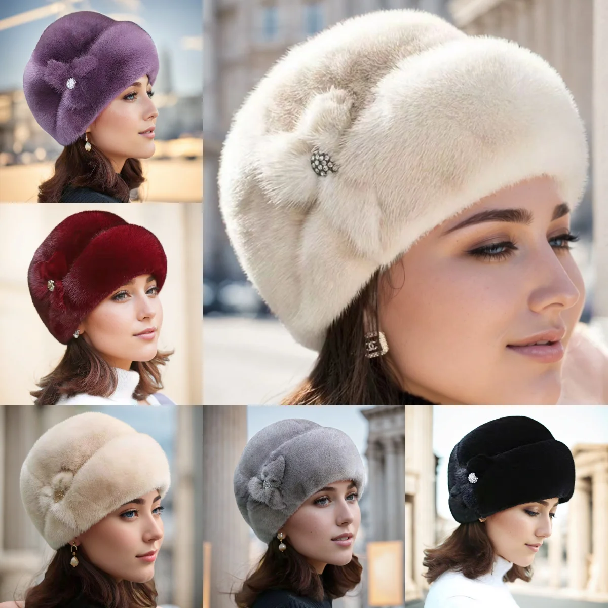 

Elegant Faux Mink Fur Bowler Hat for Mature Women Winter Warm Luxury Formal Hat Middle Aged Mother's Day Gift Fashion Headwear