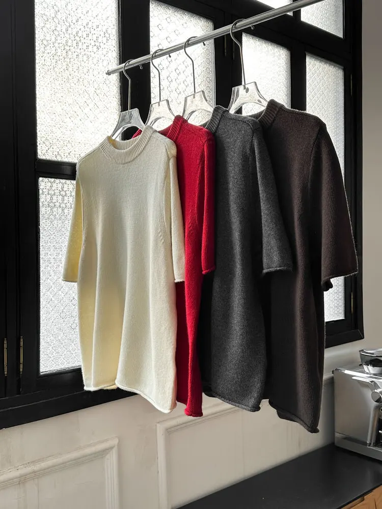 

Women's Shortsleeve Top In Cashmere And Wool High Quality Cross Shaped Shirts 2026 New Hot Sale Shirts