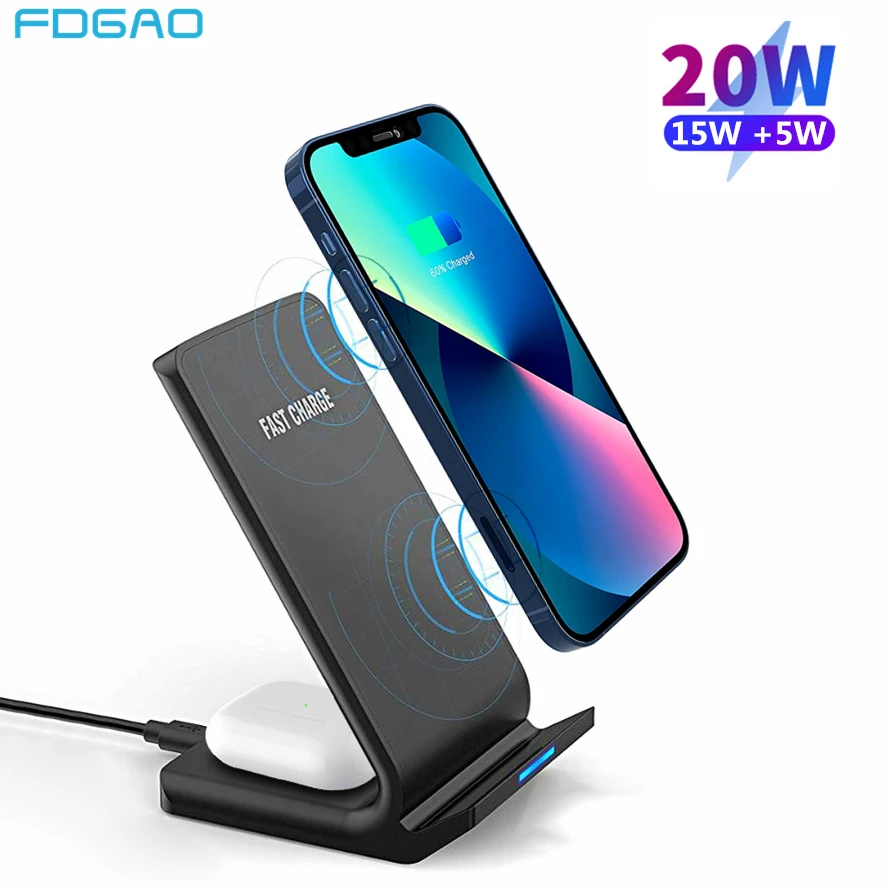 

20W Wireless Charger 2 in 1 Charging Station for iPhone 15 14 13 12 11 XS XR 8 Airpods 3 Pro Fast Dual Induction Charge Stand