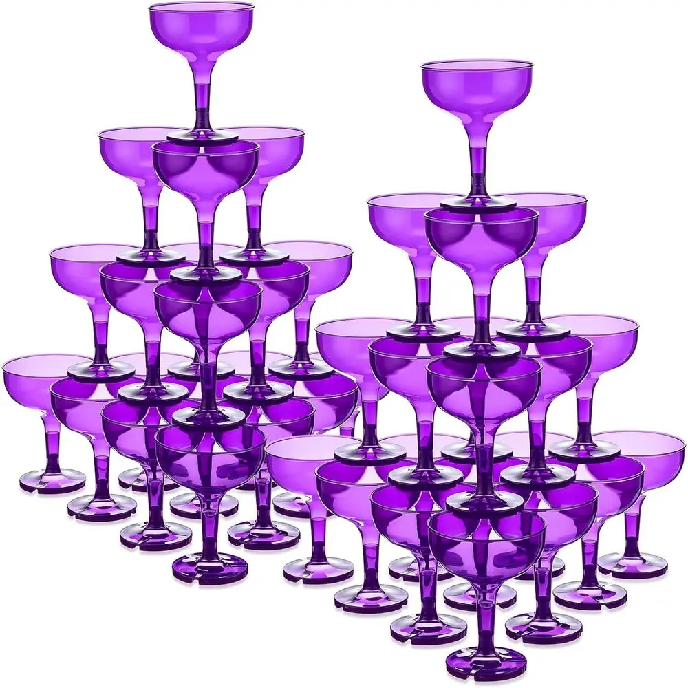 

50 Pcs Halloween Champagne Tower Glasses 5 oz Unbreakable Plastic Disposable Wine Cups Stackable Stemmed Shatterproof Party Stem