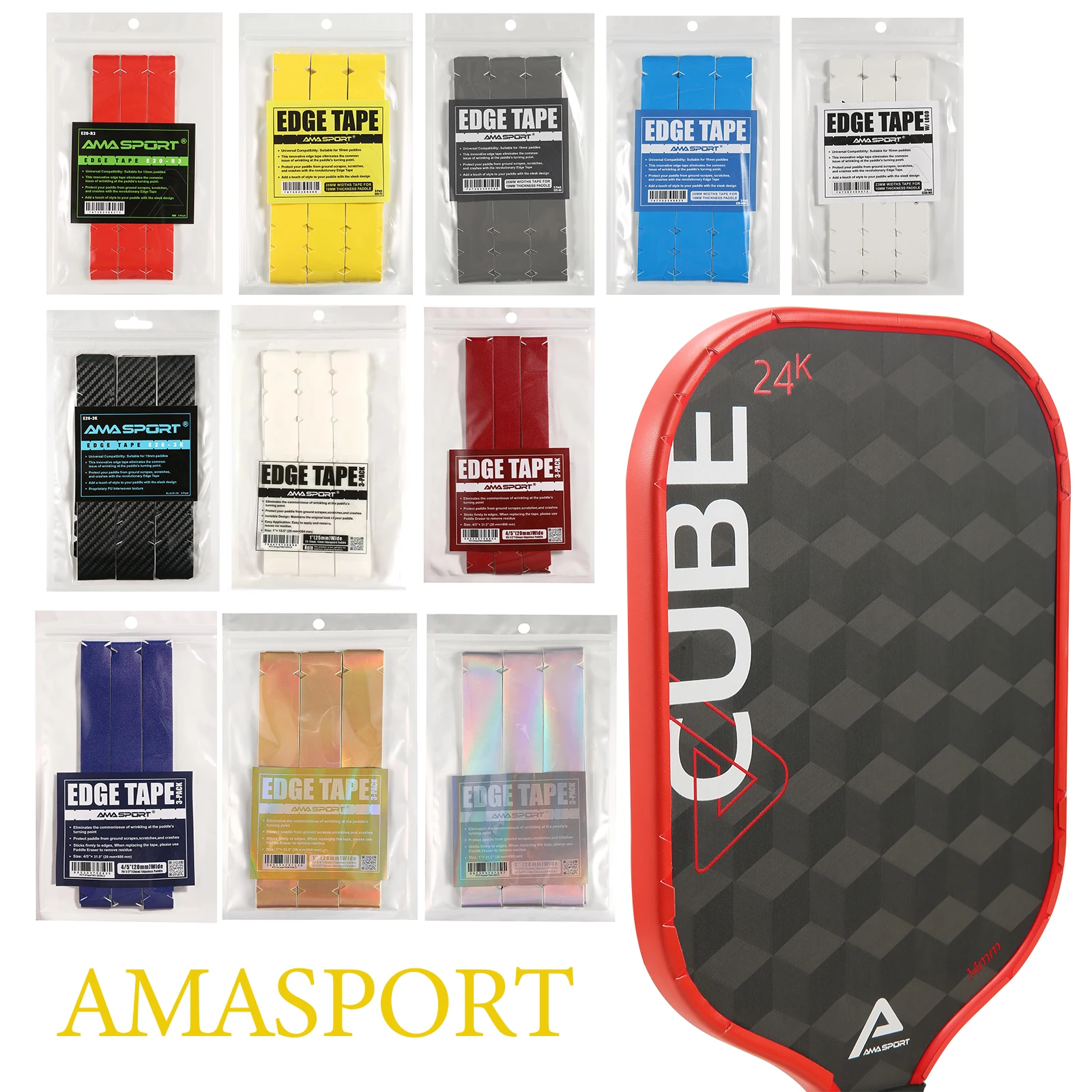 

AMASPORT 3 шт. защитная лента для весла Pickleball подходит для идеально изогнутых краев, улучшенный комфорт и производительность, аксессуары для Pickleball
