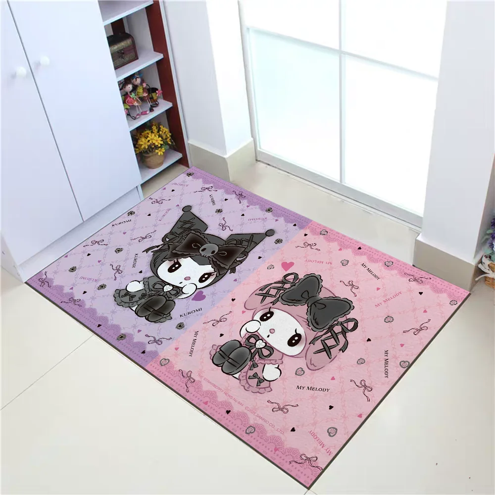 Kuromi My Melody Carpet Living Room Mat Entrance Door Mats Welcome Home Kawaii Rug Absorbent Bathroom Rug Doormats Rugs Foot