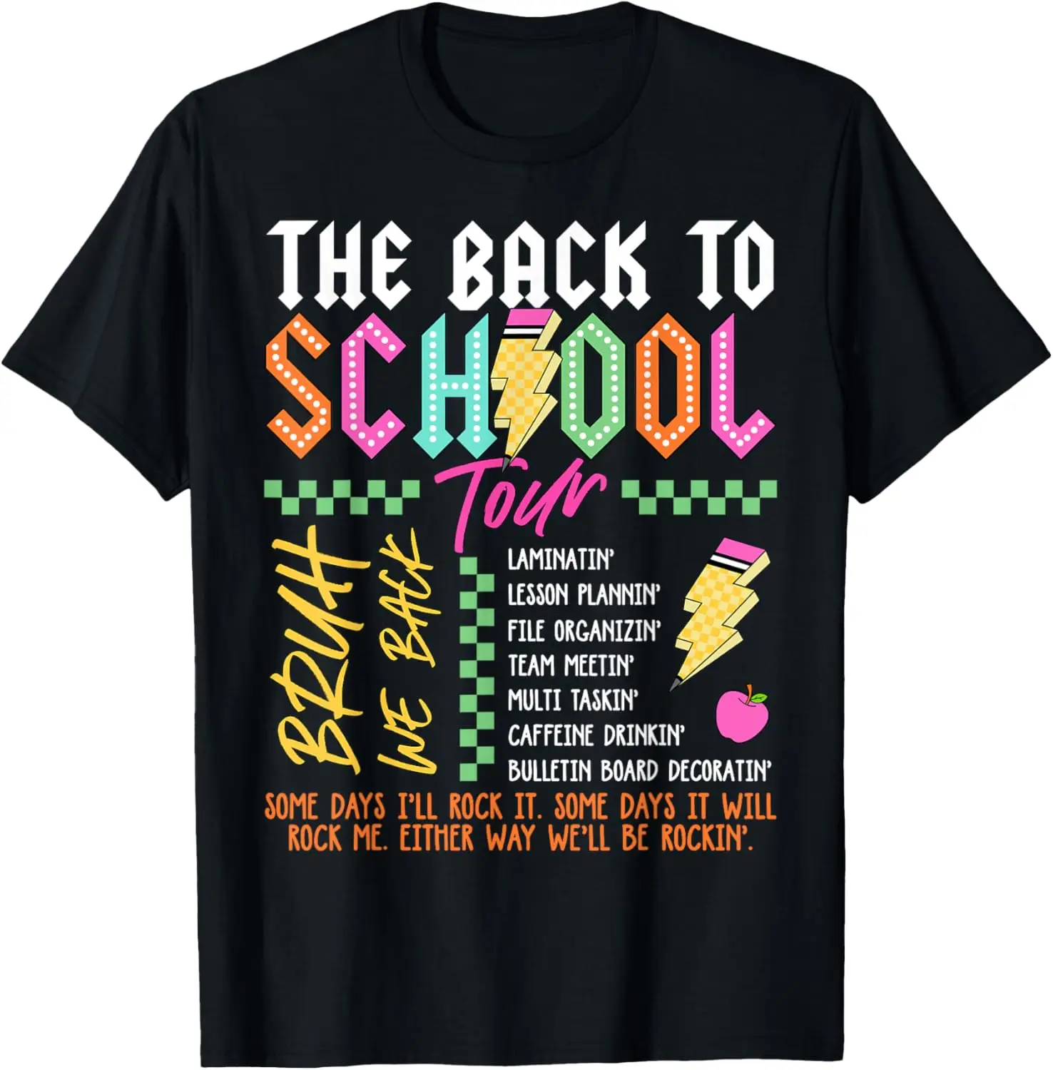 

Retro Lightning Bolt ABCD Back To School Tour Teacher T-Shirt for Men Women