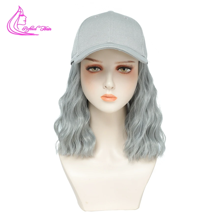 Baseball Cap Hair with Wave Curly Bob Hairstyle Adjustable Wig Hat Attached Short Hair Extensions Synthetic for Women Girls