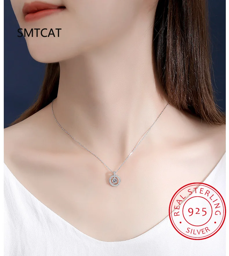 Round Halo Moissanite 925 Sterling Silver Circle Pendant Necklace D Color VVS1 Lab Diamond Necklace For Women Jewelry Colar