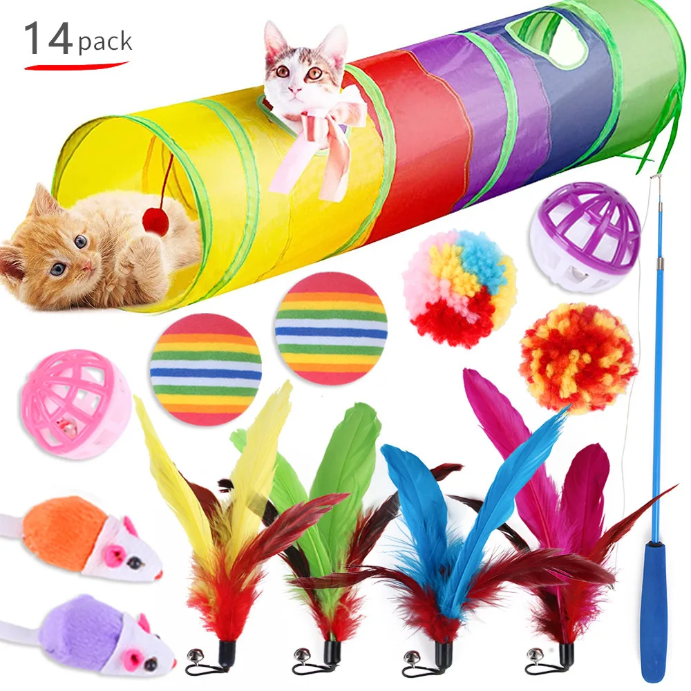 Cat Toy Mouse Shape Ball Foldable Cats Play Tunnel Chat Funny Cat Tent Simulation Fish Combination Set Kitten Supplie Accessorie