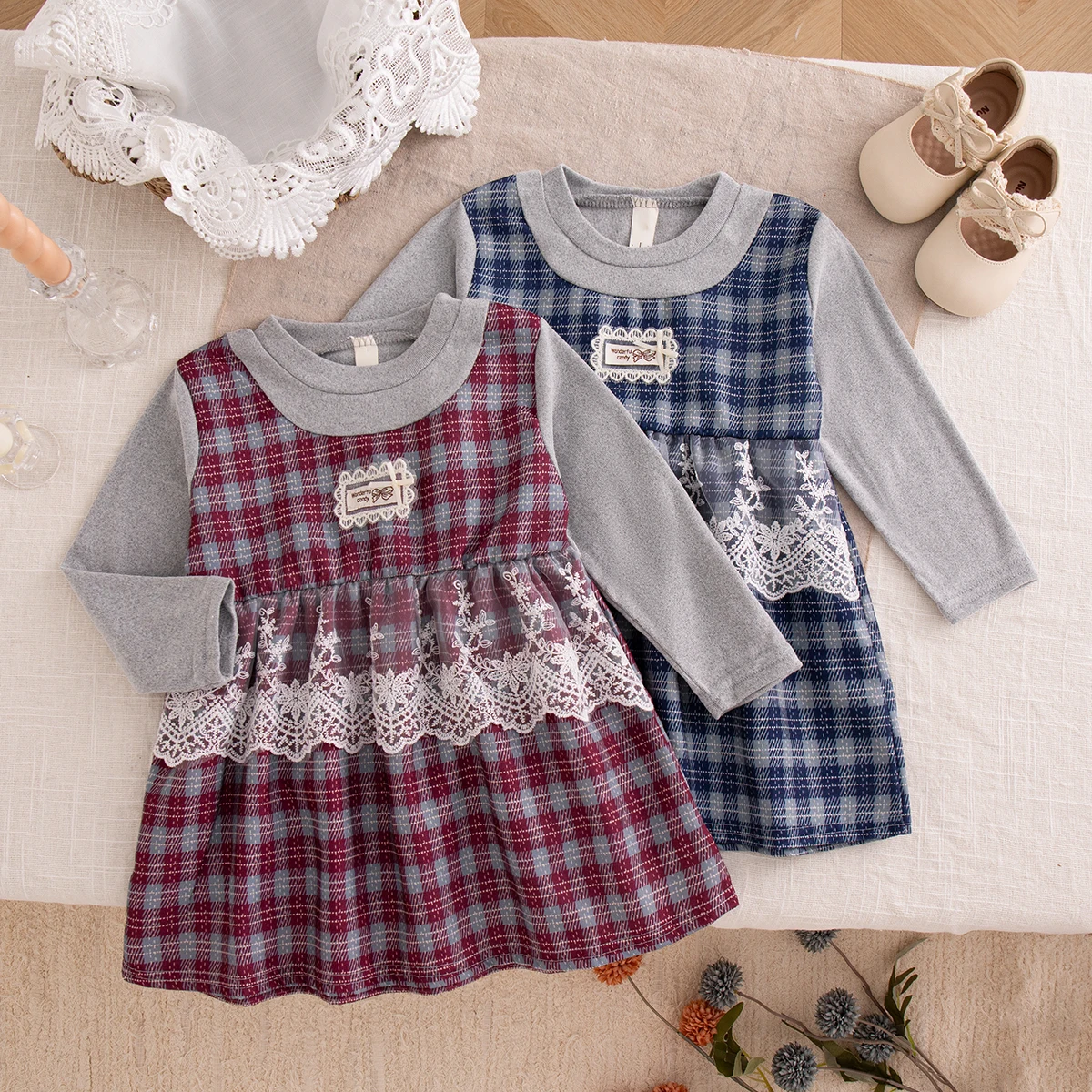 9 Months-3 Years Baby Girl Dress Autumn/Winter New Long Sleeved Sweet Gentle Style Girl Casual Outdoor Wear Children's Clothing