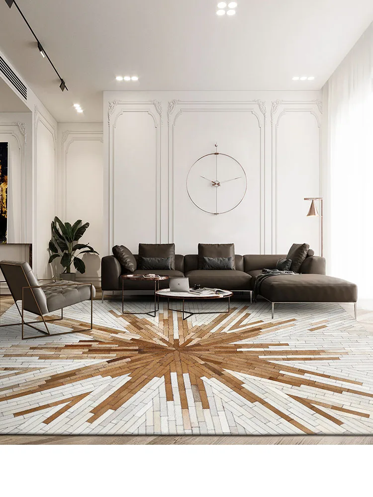 Really Cowhide Handmade Carpet Ins Living Room Bedroom Brown Area Rug Nordic Coffee Table Bedside Mat Office Study Rug