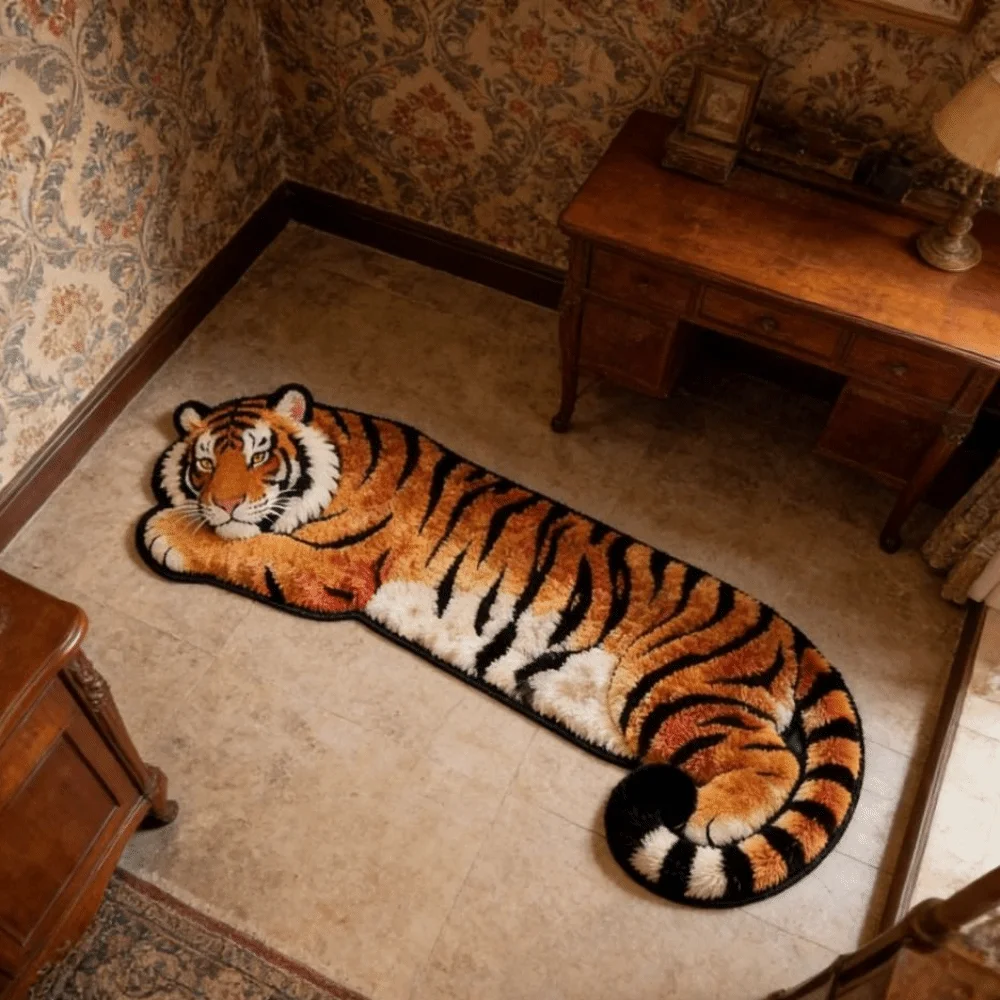 Creativity 2D Flat Tiger Bedroom Carpet Non-slip Abrasion-resistant Doormat Lifelike Water-absorbing Bedside Rug Home Decor