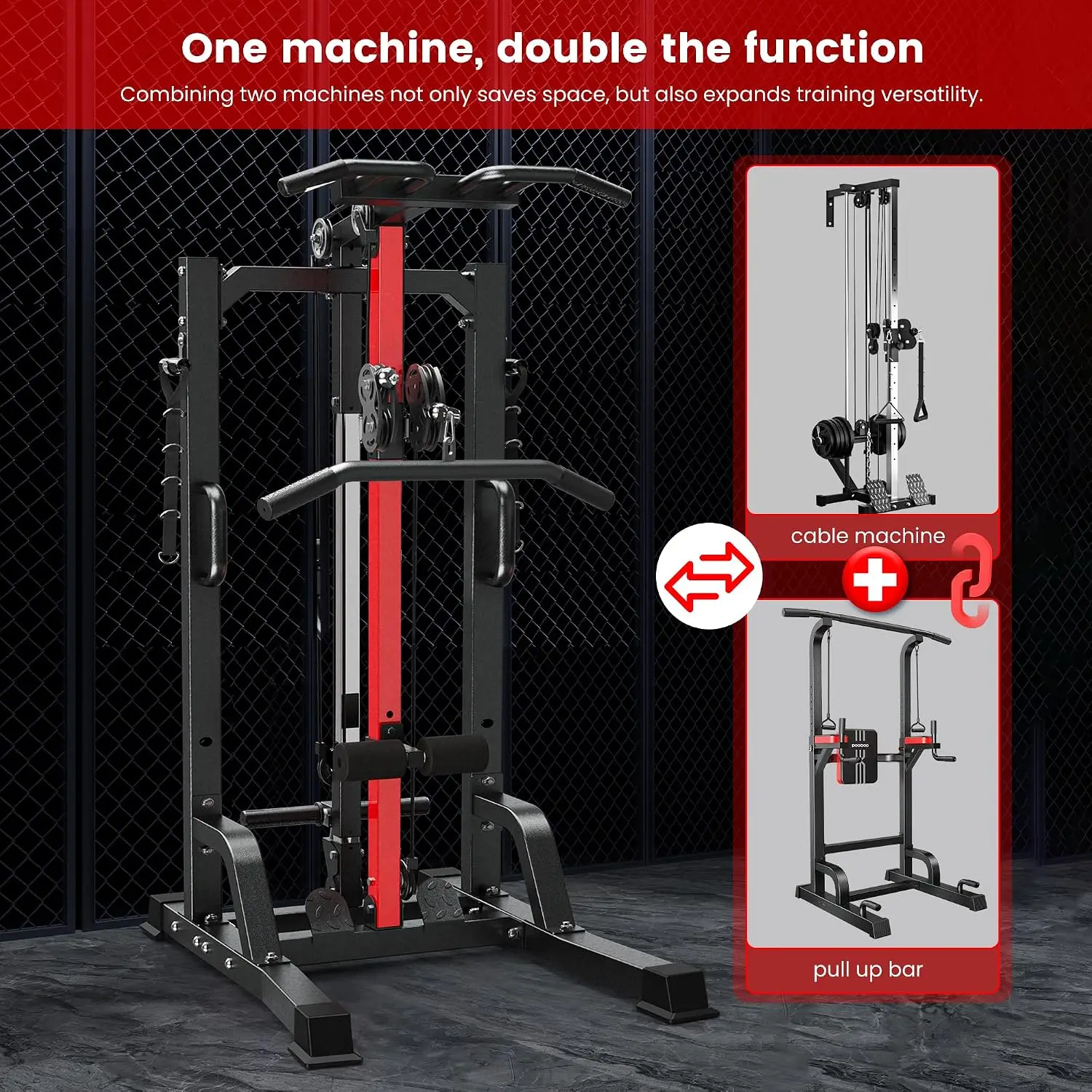 All-in-One Home Gym with LAT Pulldown, Power Cage & Cable Crossover, Squat Rack with Dual Pulley & Dip Bars, 450LBS, Customized