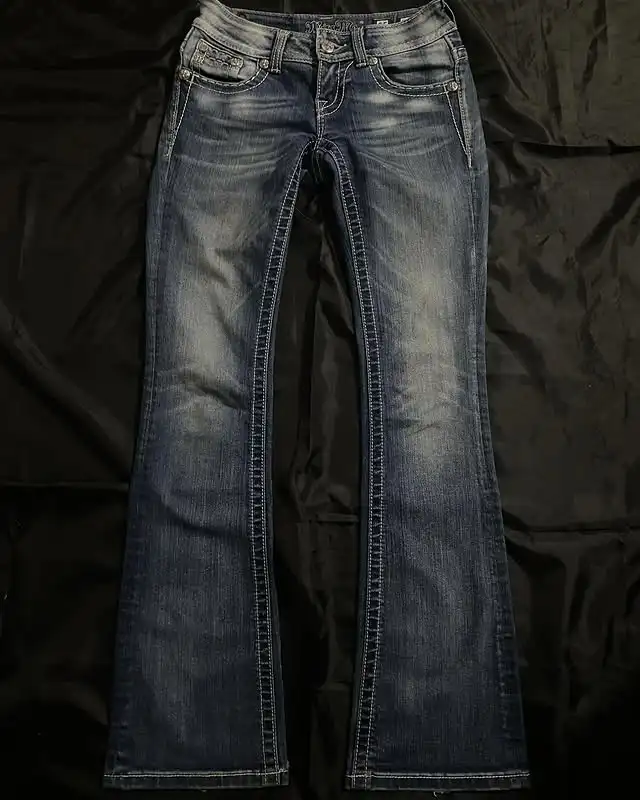 Vintage Jeans Y2K Clothes Womens Vintage Pocket Sequin Washed Blue Baggy Jeans Mid Rise Slim Fit Trousers