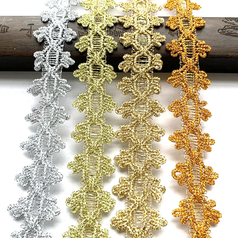 4m/13.12ft each pack Gold Silver Silk lace trim Flower Fabric Dress hat curtain curve Handmade sewing DIY crafts edge decoration