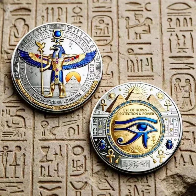 2D Horus God of Kingdom Ancient Silver Plated Collection Coin Eye of Horus Protection Power Token Egyptian Pharaoh Souvenir Gift