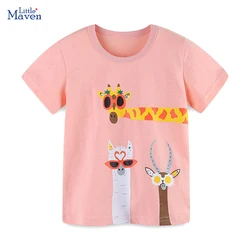 Little maven Children's Clothing 2024 Summer Tops New Cute Kids Clothes Toddler Girls Tees Cartoon Animals T Shirts Cotton