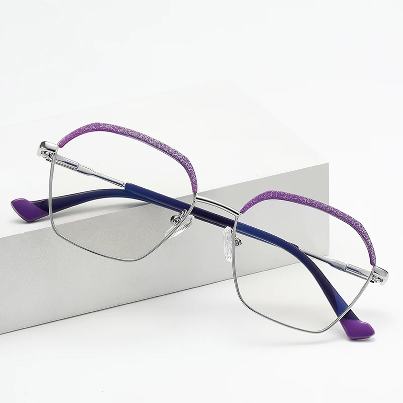 JMISUS Custom Polygon Prescription Glasses Metal Square Frame With Photochromic Eyewear Grey Brown Color Available Now For Women