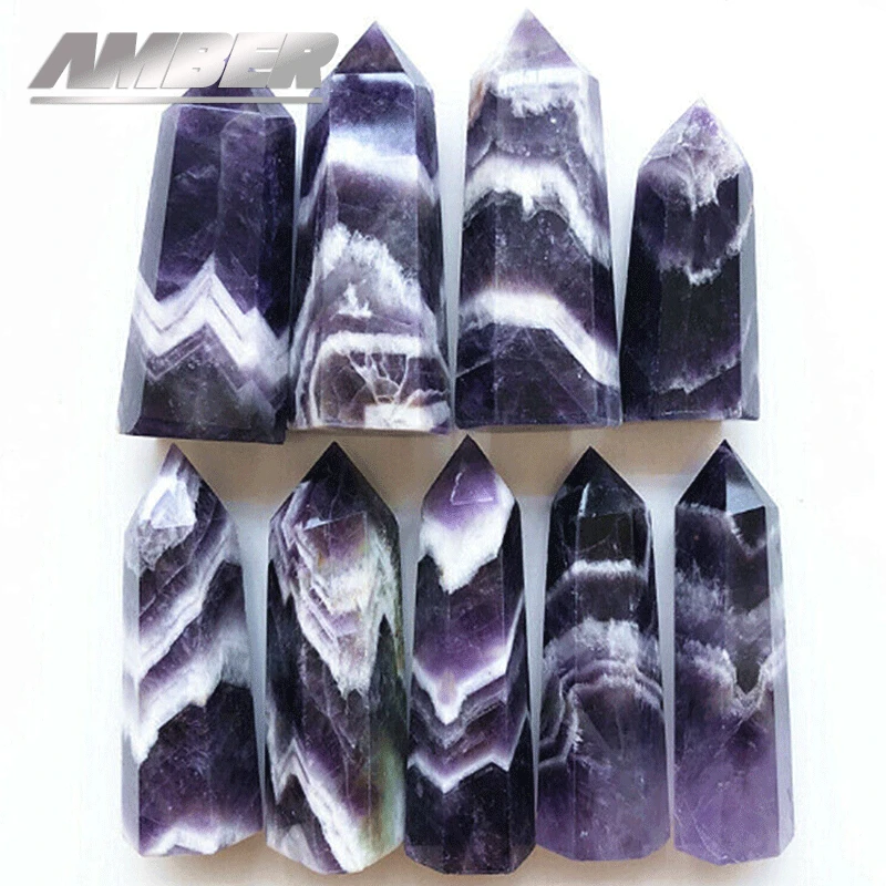 

5pc a lot Natural Amethyst Point Quartz Rock Mineral Specimen Hexagonal Prism Ornament Wand Reiki Healing Gemstone Crystal Tower