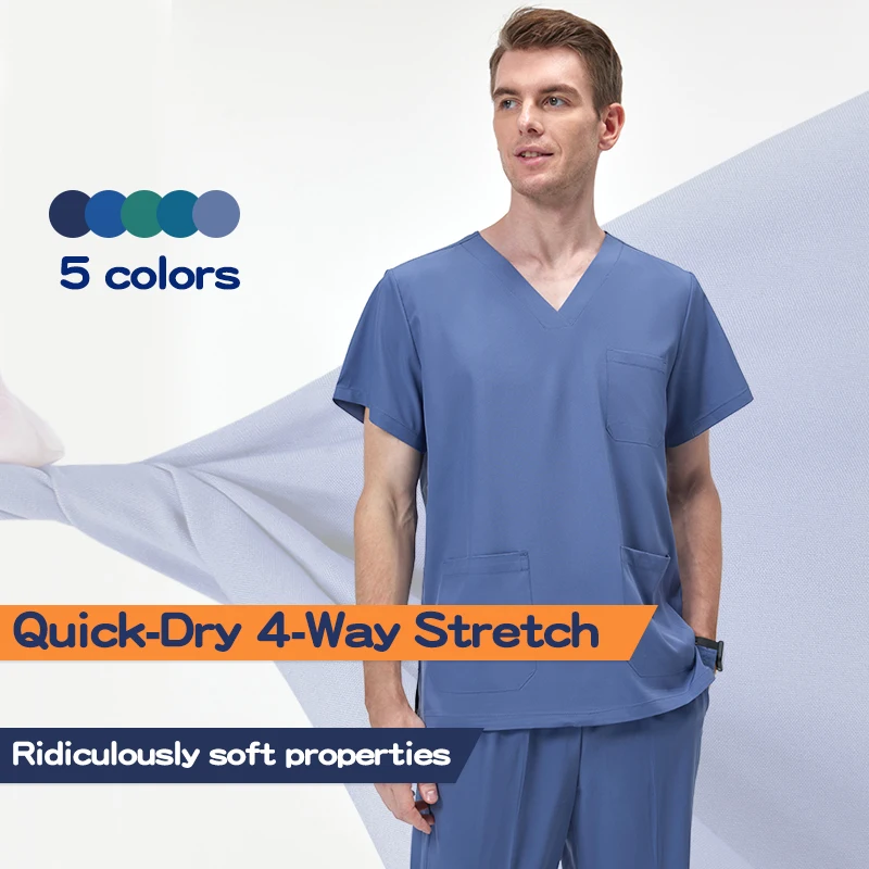 STRETCH Fabric Medical Scrub Set Hospital Operating Room Workwear Dental Clinic Nursing Suits Quick Dry Surgical Outfits Men S11