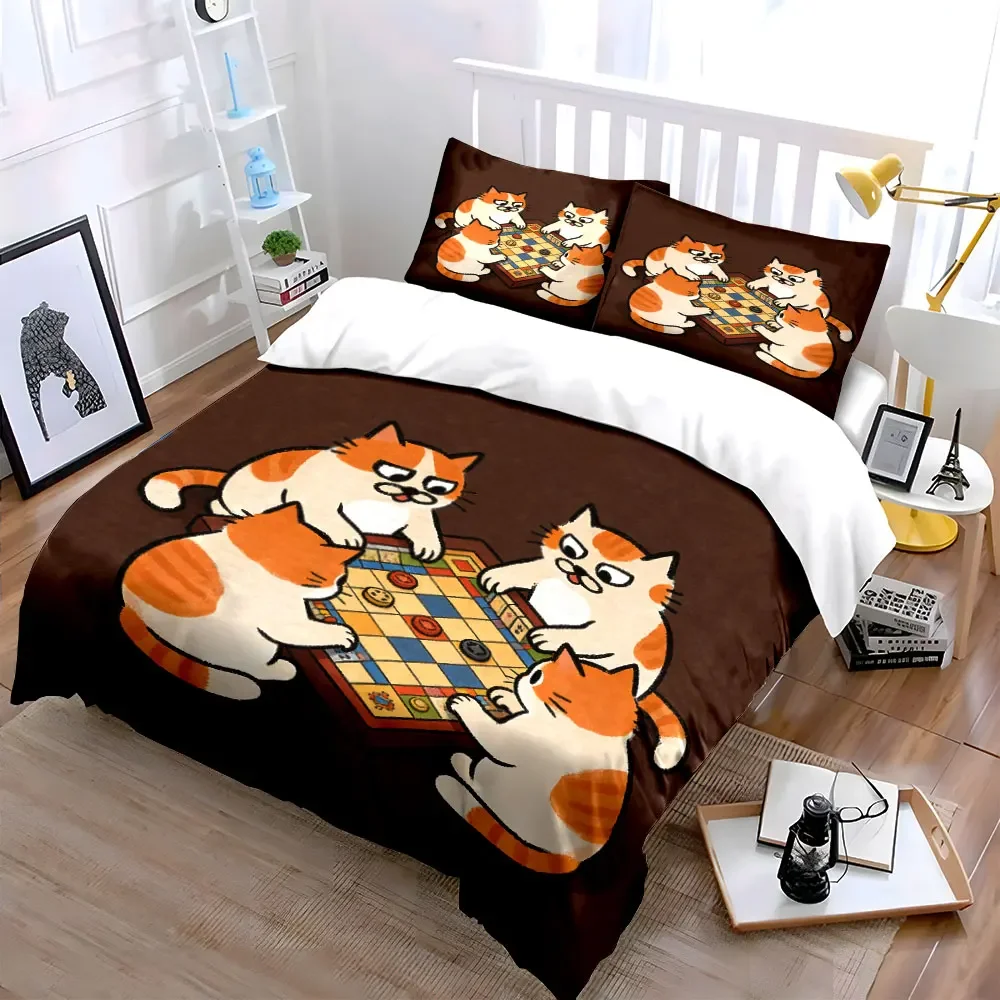 Cats Board Game Decorative Set Soft Comfortable Duvet Cover Bedding Set Included 1*Duvet Cover & 2*Pillowcases, gift