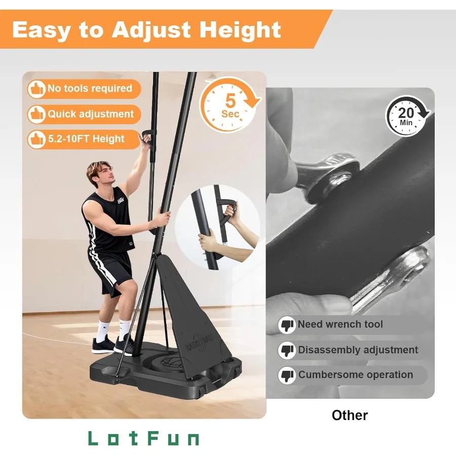 44 Inch Basketball Hoop 5-10FT Height Adjustable Basketball Hoop Goal System with Shatterproof Backboard and Wheels Outdoor Por