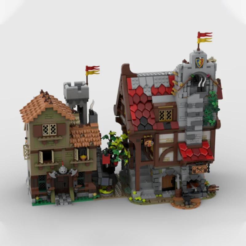 Medieval Castle Model MOC Building Bricks Medieval Tavern Blacksmiths Modular Technology Gift Holiday Assemble Children Toy Suit