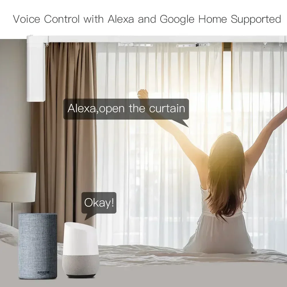 MOES WiFi/ZigBee Electric Curtain Motor Tuya Smart Customized Motorized Splicing Curtain Track with RF Remote Alexa Google Voice