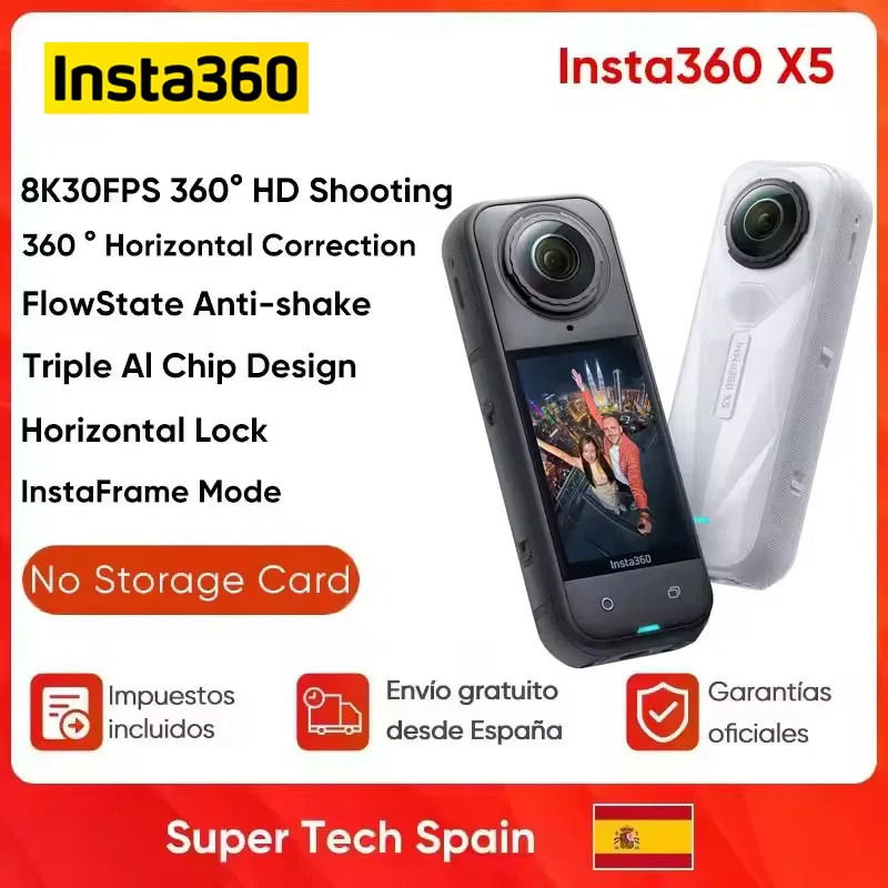 Camra Insta360 X5 30Fps 8K 360    Camra de sport tanche 360    Camra vido de nuit, autonomie de 185 minutes, camra de sport tanche et anti-secouement