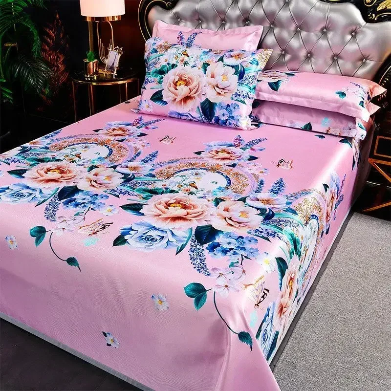 3 Pcs Luxury Linen Bed Sheet Home Bedding Decoration Machine Washable Smooth Bed Sheet Set Queen King Size with Pillowcases