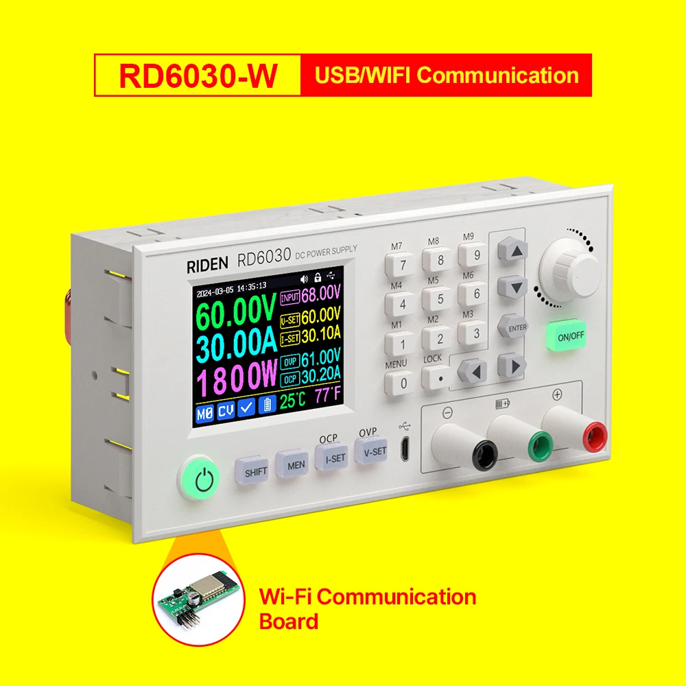 

RD6030W DC Power Supply 30A 60V DC to DC Step Down Voltage Bench Firmware Upgrade USB Stabilized Voltage Buck Converter