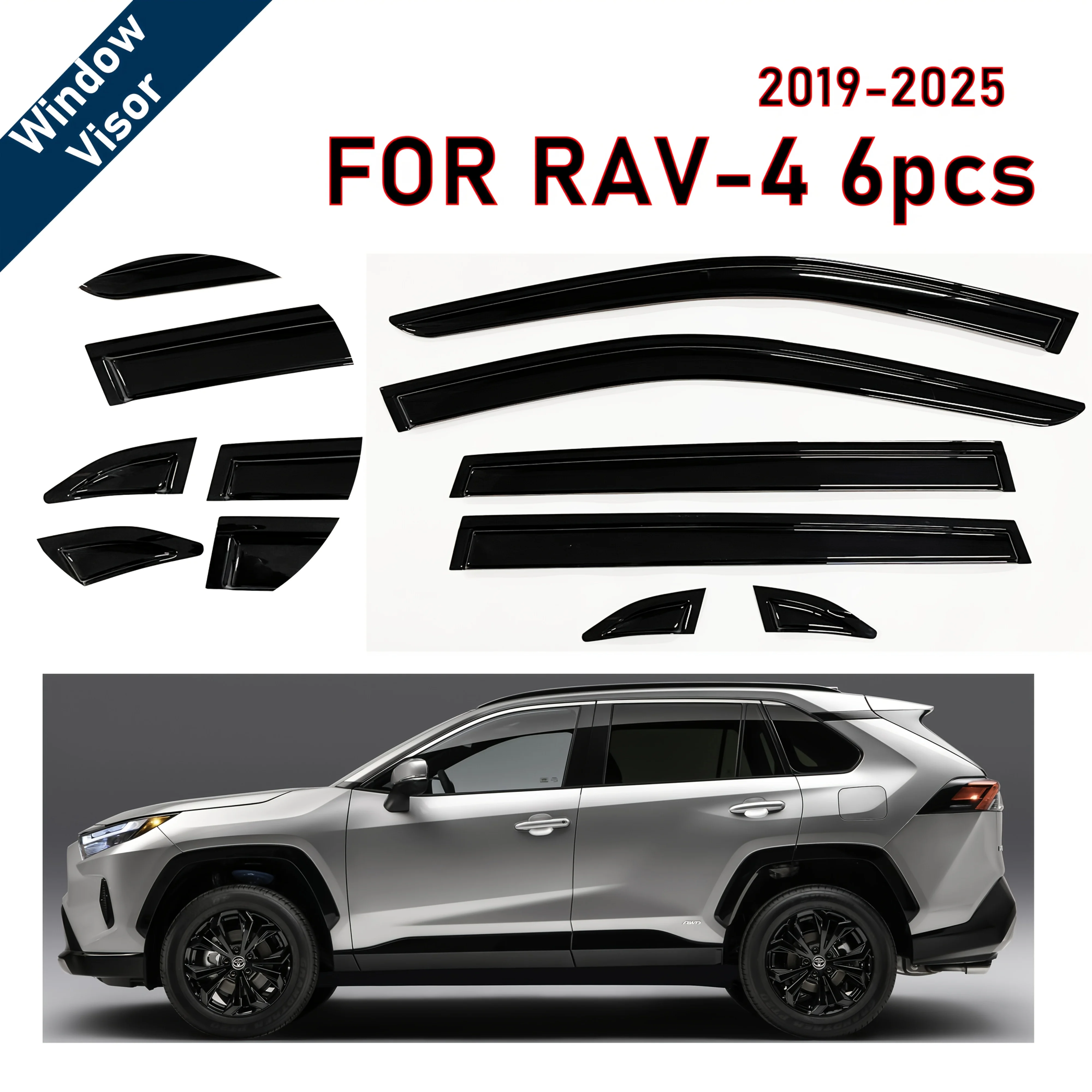 Window Visor for Toyota Rav-4 Rav4 2019-2025 | 6pcs Rain Guard Wind Deflector | Car Weather Shield Accessory