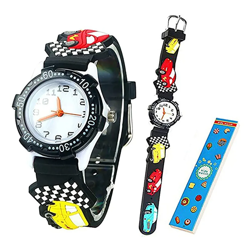 Montre étanche en silicone pour enfants, montre-bracelet 3D pour tout-petits, voiture de dessin animé mignon, cadeaux d'horloge pour enfants, filles et garçons de 2 à 12 ans, nouveau