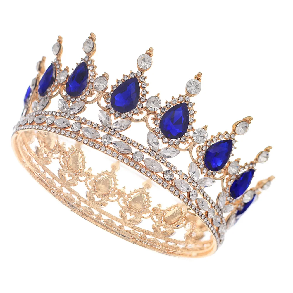 

The Crown Rhinestone Full Round Hair Accessories for Brides Jewelry Crystal Tiara European and American Tiaras Women Blue