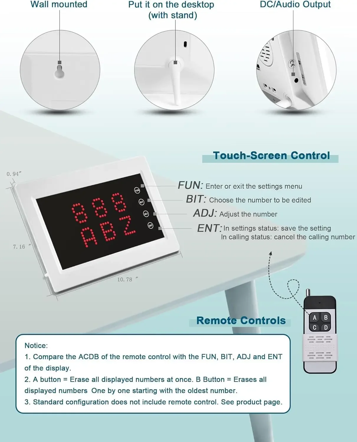 Caregiver Pager SOS Alert System Wireless Calling System with 1 Display and 10 Call Buttons for Clinic Nursing Center Hospital