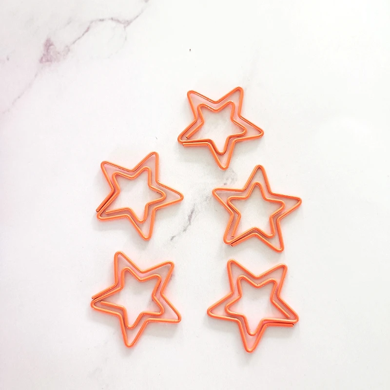 Imagem -02 - Five-pointed Star Shape Paper Clips Orange Metal Bookmark Bonito Papelaria Paperclip Pins de Papel Decorativo