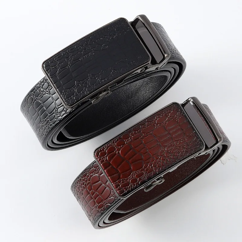 Men's Belt Three-dimensional Crocodile Pattern Leather with Jeans Personality Automatic Buckle Casual Leather Belt Luxury Belts