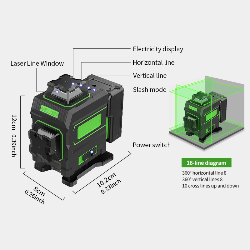 rotary lazer level construction nivel laser level 360 green cross line laser self-leveling 16 lines 4D outdoor machine tools