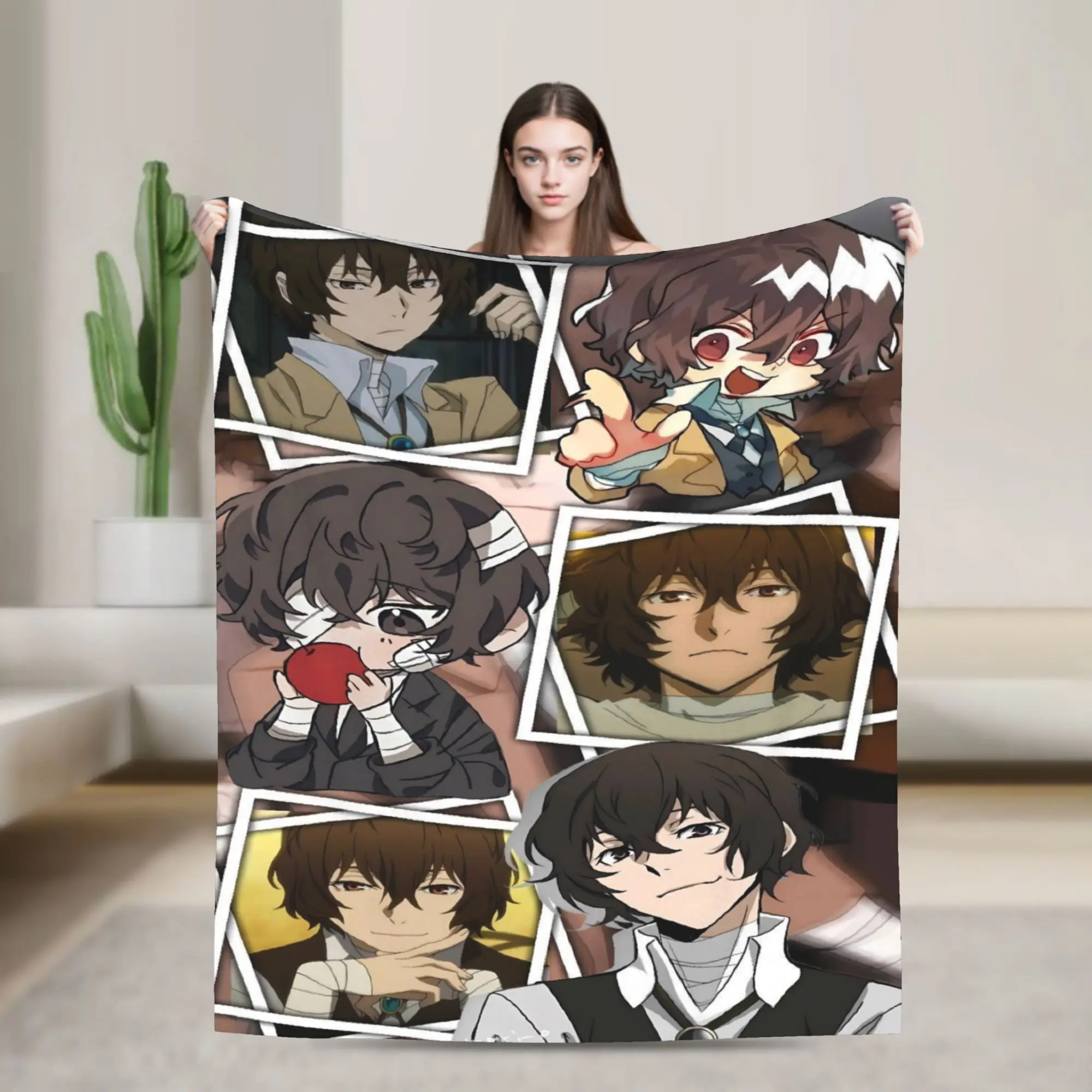 Dazai Bungo Stray Dogs Flannel Blanket  Super Soft Throw Blanket for Bedroom Airplane Travel Fluffy Bedspread Sofa Bed Cover