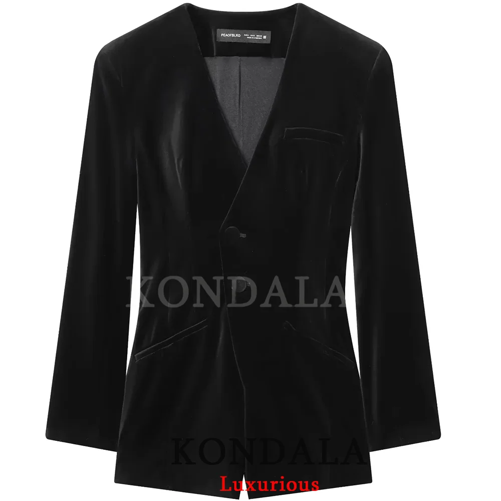 Kondala Vintage Casual Vrouwen Blazer Jumpsuit V-hals Lange Mouw Blazer Jumpsuit Mode 2026 Lente Fluwelen Blazer Jumpsuit